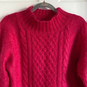 Hot pink cable knit mohair sweater